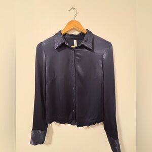 bec + bridge Midnight Blue Satin Button Down Shirt